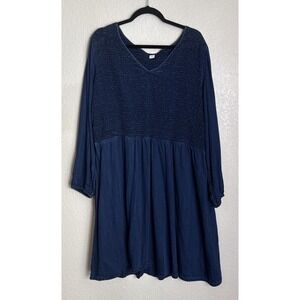Old Navy Womens‎ 2X Peasant Dress Blue Chambray Smocked Long Sleeve Preppy